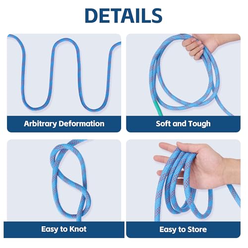 1/2in x 150ft Double Braided Arborist Rigging Rope, 48 Strands Polyester 8000LBS Heavy Duty Climbing Bull Rope for Tree Swing Rappelling Rescue Camping - size: 1/2in x 150ft, style: Blue