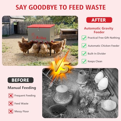 Automatic Chicken Feeder, Metal Poultry Feeder, Chicken Feeders | 100LB Poultry Feeder With Stand & 10 Ports. Includes Bonus Vegetable Net, Feeder Sealant And Anchor Stakes For Chicken. - size: 100 LB