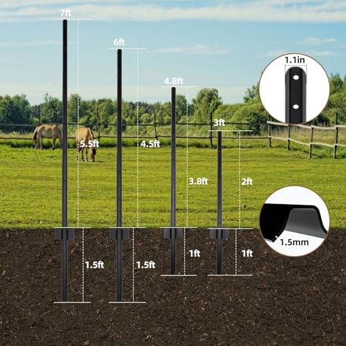 Metal Fence Post 7FT, 15 Pack Heavy Duty T Posts for Garden | Heavy Duty Steel / Black Coating / Rust Resistant / Garden Wire Fence Support / Trellis / No-Dig U Post - size: 7FT 15PCS
