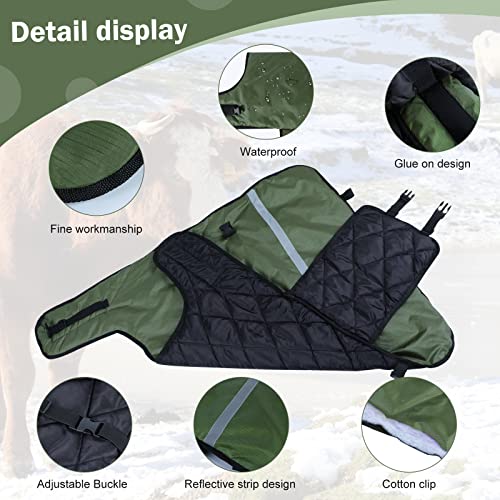 2pcs All-Weather Calf Blanket with Fleece Lining & Windproof Shell - Versatile Goat Blankets for Winter and Durable Sheep Blanket with Full Belly Coverage (Green 2pcs) - color: Green