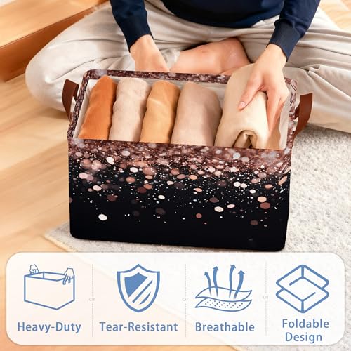 Pink Glitter Storage Baskets,Foldable Organizer Bin with Handles for Home Living Room Bedroom Closet Box 17x11.5x10Inch - color: Pink Glitter