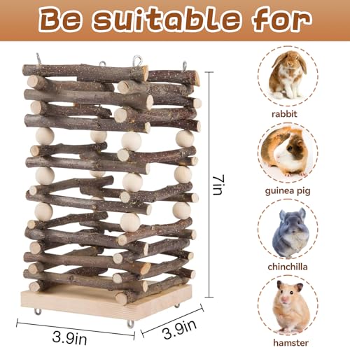 Hanging Apple Wood Rabbit Hay Feeder for Chinchilla Bunny Hamster Gerbil | Guinea Pig Grass Holder with 2 Hooks, Biting Resistant Small Animals Chew Toy, Feeding Hay Manager Shelf for Holiday Gifts