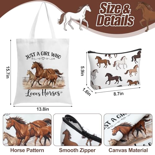 Tudomro 3 Pcs Funny Horse Gifts Set for Women Novelty Animal Crew Socks Canvas Tote Bag Makeup Bag Horse Lovers Gifts for Equestrian Birthday - style: Horse