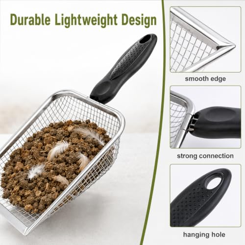 Chicken Poop Scooper,Chicken Coop Cleaning Tools,Mesh Sifting Shovel with 3.8mm & 5mm Holes,Metal Chicken Coop Rake and Scoop Tool,Scooper Shovel for Sifting Sand,Litter,Chicken Supplies(2 Pcs)
