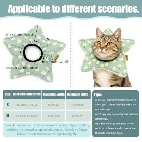 2 Pack Star Soft Cat Cone, Adjustable Floral Recovery Collar for Cats & Kittens, Comfortable Elizabethan E-Collar for After Surgery & Wound Healing（S） - size: S