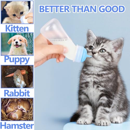 Pet Feeding Bottle,3 Pack Wide Mouth Angled Nursing Bottle, 3 Sizes Nipples with Ventilation Valve Resistant Tearing Perfect for Puppies, Kittens, Small Wildlife（Blue） - color: blue