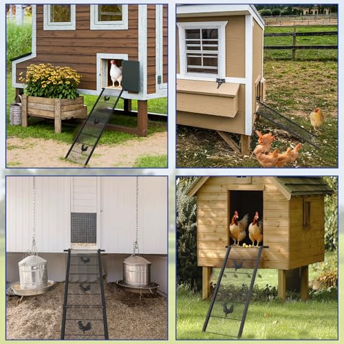 Metal Chicken Coop Ramp 39" L, Ladder Length Adjustable for Henhouse | Heavy Duty Coop Ramp for Feet Problem or Cannot Fly Chickens, Waterproof, Non-Slip, Rustproof, Sturdy and Easy to Clean - size: 38.98*11 inch