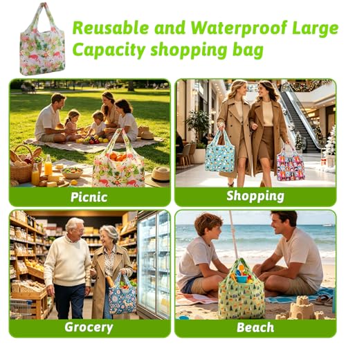 Reusable Grocery Shopping Bags 6|10 Pack, Foldable Tote Bags, Machine Washable Nylon Shopping Totes for Groceries - color: Animal-6pcs