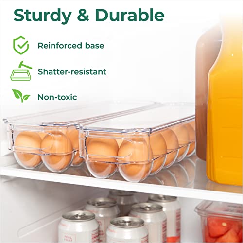 Greenco Refrigerator Organizer Bins for Eggs - Eggs Container for Refrigerator - 14 Egg Organizer Container with Lid & Durable Handle - Stackable Plastic Egg Holder for Refrigerator - Clear, Set of 2