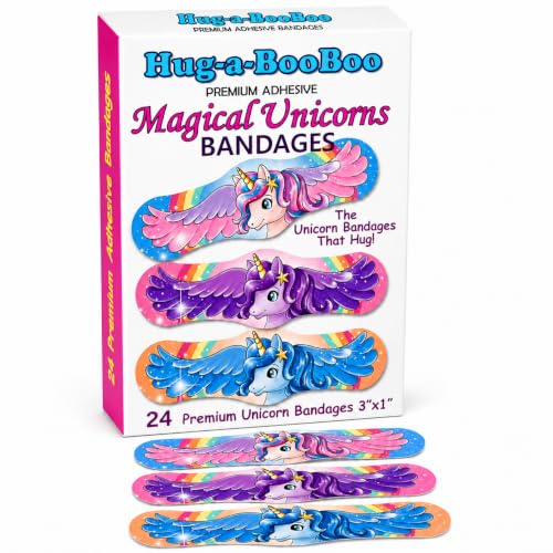 Magical Unicorns Premium Adhesive Unicorn Bandages from Hug-a-BooBoo, The Amazing Bandages that Hug! Colorful Hugging Unicorns 24 Ct Box - size: 24ct, style: Pretty Magical Unicorns