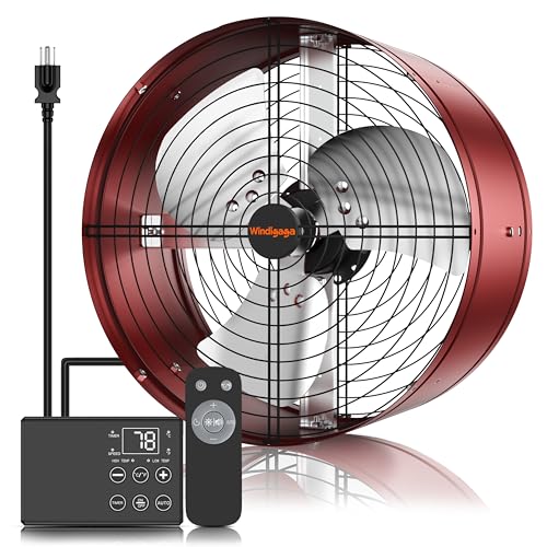 15'' Gable Vent Fan with Thermostat & Remote, 1800 CFM Attic Fan | Auto On/Off by Setting Temp, Up to 2500 Sq Ft, 70W, 3 Speeds, 18-Hour Timer, Plug-and-Play