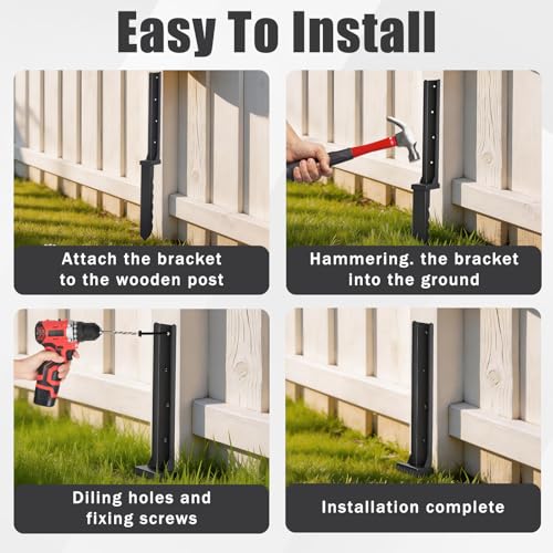 4 Pcs 30" Tall Fence Post Repair Kit | Heavy-Duty Serrated Design Fence Post Repair Piles, specifically designed to repair tilted/broken/ wobbly wooden fences
