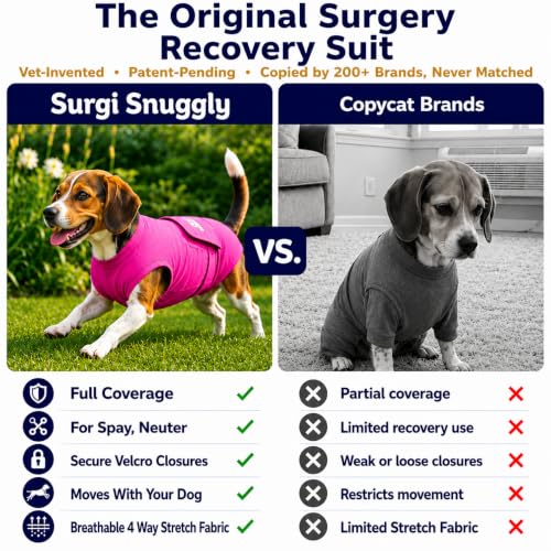 Surgi Snuggly Dog Surgery Recovery Suit, Cone Alternative, Spay/Neuter M | Dog Recovery Suit for Dogs — Veterinarian-Invented Surgical Suit & Recovery Onesie with Easy Bathroom Access After Surgery - color: Princess Pink, size: Medium (L-14"-17" | G-17"-2