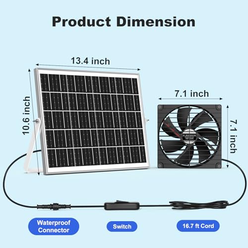 7.5" Solar Fan, Solar Powered Fans for Outside Chicken Coop & Greenhouse, Solar Exhaust or Intake Fans Outdoor Waterproof, for Doghouse Shed Air Circulation Ventilation Cooling, No Battery - size: 7.5" Fan