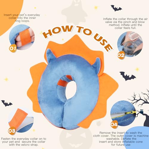 IEUUMLER Inflatable Recovery Dog Collar, Protective Donut Cone, Adjustable Soft Collar for Dog and Cat After Surgery Prevent from Biting & Scratching EU002 - Blue Demon M - color: Blue Demon, size: Medium (Neck:8''-10'')