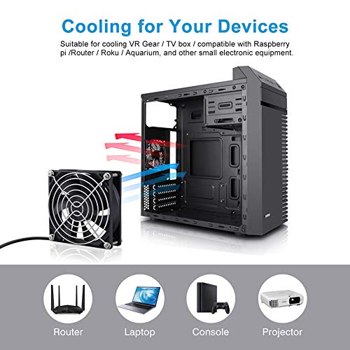 2 Packs Wathai 92mm x 25mm 90mm 5V USB Fan for Receiver AV Cabinet Console | 2 in 1 Small USB Fan for Computer Receiver AV cabint Game Console PC Laptop TV Box Projector Router Cooling - size: 92x25mm (5V)