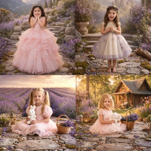 Kate Lavender Stone Photography Floor Mat, Rubber Studio Backdrop 8x5ft | Realistic Flagstone And Pebble Garden With Purple Flowers, Moss And Driftwood For Newborn, Kids, Pet And Product Photo Shoots - color: Cobblestone, size: 8x5ft