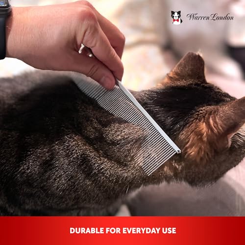 Warren London Cool Cat Greyhound Style Comb – 7.5" Professional Copper Cat Grooming Comb with Fine & Coarse Teeth, Rounded Pins for Detangling/Sensitive Skin, Deshedding & Dematting - style: Cool Cat Comb