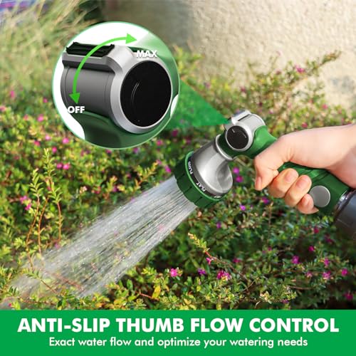 RESTMO Heavy Duty Hose Nozzle, Metal Garden Water Hose Sprayer | 7 Watering Patterns, Thumb Control, On Off Valve, Leak Proof Nozzle Sprayer for Watering Plants, Car & Pet Washing, Green - color: Green