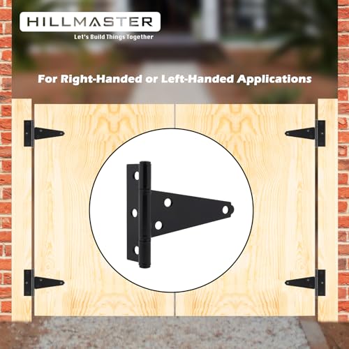HILLMASTER 4 Inch T-Strap Hinges Shed Window Door Hinges Gate Strap Hinges Heavy Duty Black Tee Hinge Wrought Gate Hardware Post Small T Hinges for Wooden Fences,Shutter,Yard,Barn Door,Outdoor(4 Pack) - size: 4in 4Pack