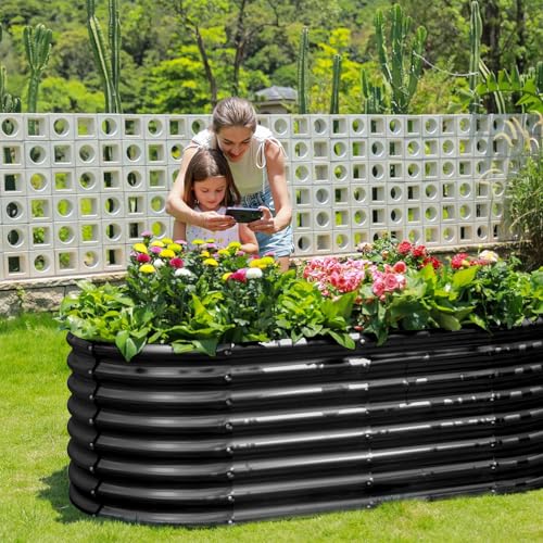 Land Guard Galvanized Planter Raised Beds, 6×3×2ft Galvanized Water Trough, Keyhole Raised Garden Bed Metal (Dark Gray) - color: Dark Grey, size: 6×3×2ft
