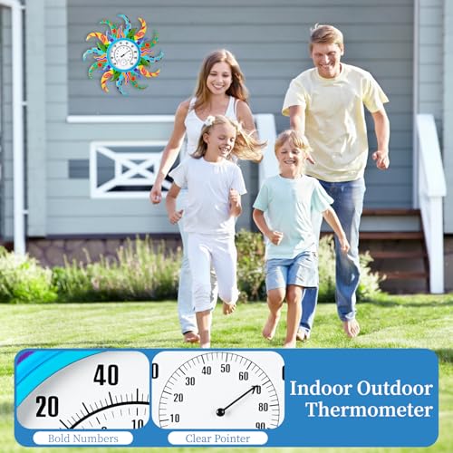 Sun Indoor Outdoor Thermometer & Hygrometer Combo, 25'' Outdoor Wall-Mounted Thermometer, No Need Battery, Easy to Read Decorative Outside Thermometer for Patio, Garden,Offices,Living Room,Kitchen