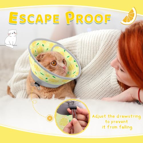 Cat Cone Collar Soft to Stop Licking, Adjustable, Foldable Lightweight Kitten Cones After Surgery Recovery for Cats & Kittens, Cat Cone Alternative, Easy Eating (Yellow, S) - color: Yellow, size: S