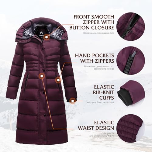 IKAZZ Women's Winter Coats, Thickened Warm Insulated Vegan Down Long Parka Jacket with Hood - color: Purple, size: X-Small