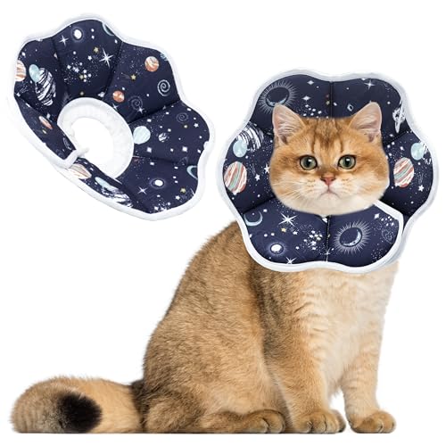 Soft Adjustable Cat Cone Collar, Comfortable Cat Recovery Collar | Suitable for Various Types of Cats,Elizabethan Neck Protective Collar for Cats After Surgery (Dark Blue, Medium) - color: Dark Blue, size: Medium