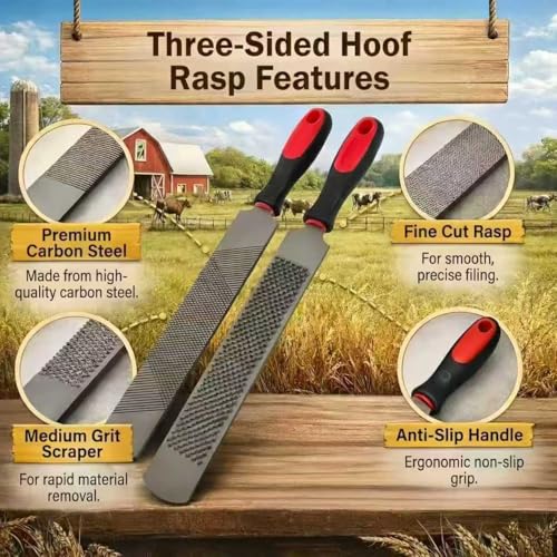 Horse Hoof Rasp 18 Inch T12 Carbon Steel Farrier File with Ergonomic Handle | Double-Sided Teeth, Heavy Duty, Professional Hoof Care, non-slip grip,