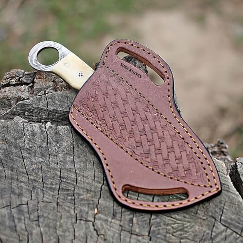 Custom Handmade 7'' fixed blade hoof rasp knife/Cow boy knife/Damascus steel Bull cutter cowboy knives with pancake leather sheath (SUSA 118) - color: SUSA 118