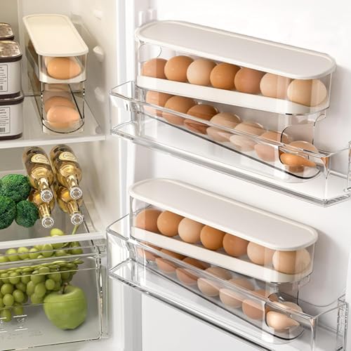 Auto Rolling Egg Holder for Fridge, Egg Dispenser/Organizer/Storage/Container with Lid for Refrigerator, Sturdy and Durable Space-Saving Egg Tray for 12 Large Eggs - size: 1pcs