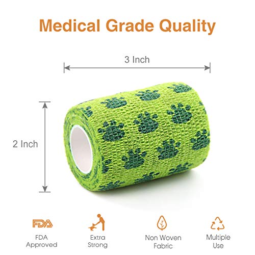 Vet Wrap Cohesive Bandages Bulk Self Adhesive Bandage Wrap Self Adherent Wrap Non-Woven for Dogs Pet Animals & Ankle Sprains & Swelling 2 Inch x 5 Yards (3 Inch Print Claw) - color: 3 Inch Print Claw