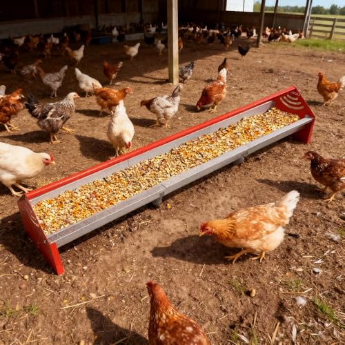 47" Chicken Trough Feeder - Galvanized Steel Feed Trough with Drainage Holes & Red Crossbar for Chicken, Duck, Turkey | Heavy Duty, Rust-Proof & Easy-Clean Design - color: Green