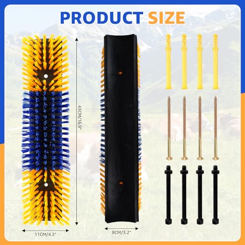 2Pcs Livestock Scratching Brush for Cow, Horse, Goat & Sheep - PBT High Elastic Bristles Design, Animal Grooming & Itch Relief Brush for Barn Entrance, Fence Corner & Feeding Area