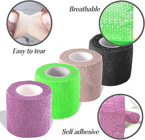 Self Adhesive Bandage Wrap, 2 inches x 5 Yards, 12 Pack, Self Adhering Bandage Wrap, Self Adherent Cohesive Wrap Bandages for Sports, Bandage Wrap for Sports, First Aid Tape - size: 2 Inch (Pack of 2)