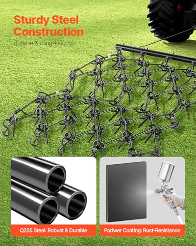 VEVOR Drag Harrow 4 ft x 4 ft Durable Chain Harrow with 69 Sharp Teeth | Suitable for ATV UTV Tractor, Ideal for Soil Preparation, Seeding, Smoothing Landscapes, and Yard Gravel Driveway Maintenance - size: 4 x 4 ft
