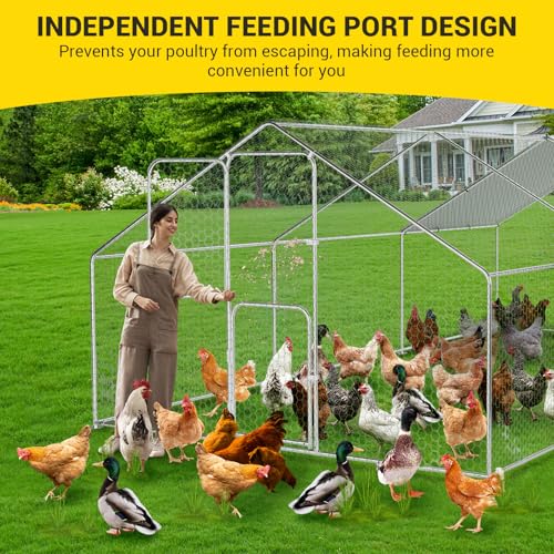 Garvee Large Metal Chicken Coop with Waterproof and Anti-UV Cover, Walk-in Poultry Cage with Double Door, Large Chicken Run for Backyard Farm Use, 9.8x19.7X 6.6 ft