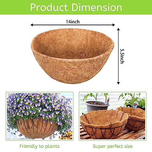 Riare 6 Pack 14 Inch Round Coco Liners Replacement, 100% Natural Coconut Coir Liners for Hanging Baskets, Garden Flower Vegetables Planter Pot, Window Box, Fence, Decks - size: 14inch