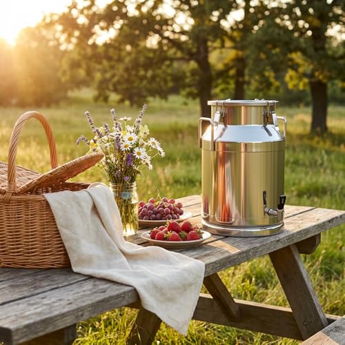 8 Gallon Milk Can with Spout, Milk Container | Stainless Steel Bucket with Locking Sealed Lid, Airtight Food Storage Container for Home, Farm, Commercial Kitchen