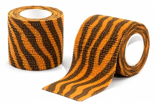 Premium Pet Vet Wrap — Non-Stick to Fur Self Adherent Bandage Wrap for Dogs, Cats & Horses, Breathable Cohesive Tape for Wounds, Paws & Legs, Animal Print Design - Pack of 2 - color: Tiger Print