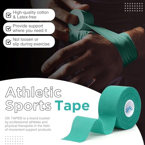 OK TAPE 4 Rolls Athletic Tape, Sports Tape for Injuries, Rigid, Easy Tear | Medical Tape, Wrist Tape, No Sticky Residue, Secure Ankle, Finger, Knee- 1.5inch x 15yards (Teal Blue) - color: Tear Blue-4 Rolls, size: 15 yards