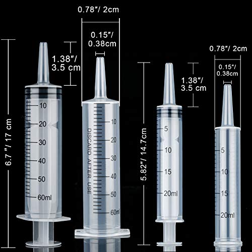 Boao 10 Pack Plastic Syringes Without Needle Epoxy Resin 20 ml,60 ml | Measuring Syringe for Precise Measuring, Epoxy Applicator in Resin Crafts Labs Pet Feeding Oil Glue liquid Dispensing - size: 20 ML, 60 ML
