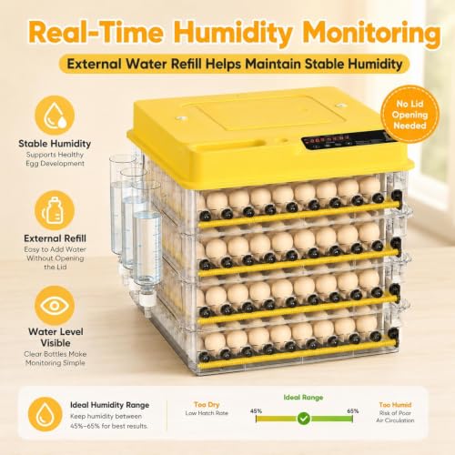 New 288 Egg incubators for Hatching Eggs with Automatic Turning | Egg incubator with temperature control, incubation day tracking, smarts egg turning system and multi-poultry support - color: 288 Egg Yellow
