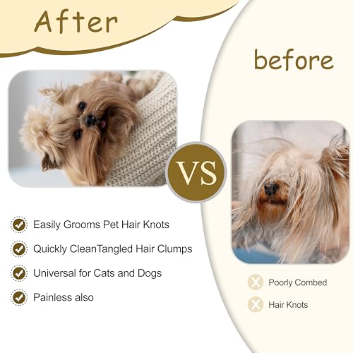 Double Row Undercoat Rake for Dogs & Cats - Wooden Handle Metal Dog Comb, Pet Grooming Dog Rake for Deshedding & Detangling - size: Grooming Comb