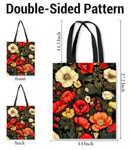 Aesthetic Floral Canvas Tote Bag - Reusable Shoulder Tote Bag for Women Lady Casual Vacation, Shopping, Work, Gym - color: Dark Floral001