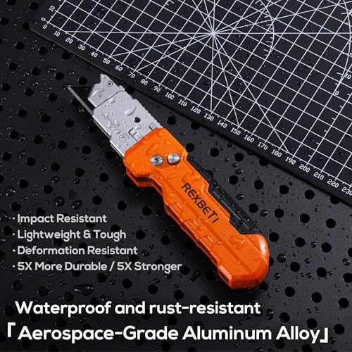 REXBETI 2-in-1 Utility Knife & Scraper, Zinc Alloy Body, Blade Storage