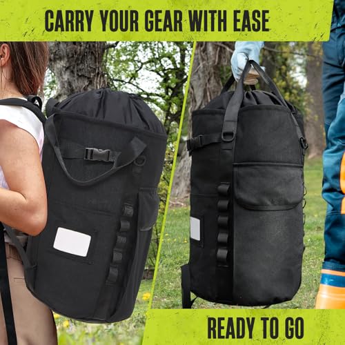 Arborist Rope Bag, 35L Tree Climbing Rope Bag, Arborist Equipment Bucket Backpack, Arborist Gear Carrier Bag with Side Pockets, Tough Rock Climbing Backpack, Rock and Tree Climbing Gear - color: Green