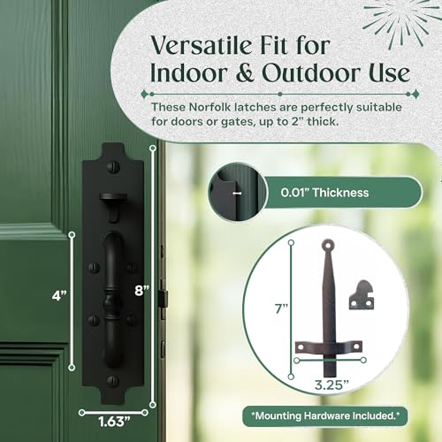 Renovators Supply Manufacturing Black Cast Iron Norfolk Door Latches Traditional Gate Or Door 8" Tall Thumb Latches Black Powder Coated Two Sided Gate Latch Locks with Mounting Hardware Pack of 10 - color: 8-inch Norfolk, size: Pack of 10