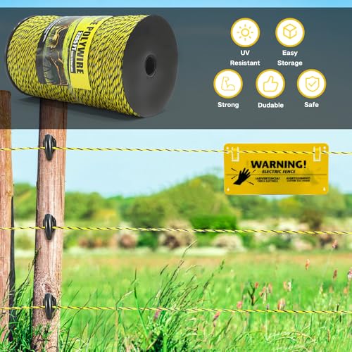 Upgrade Electric Fence Polywire 3285FT,1000 Meters, 6 Stainless Steel Strands for Reliable Conductivity, Portable Electric Fencing, UV Resistant, Rust Resistant, Highly conductive, Easy to Install - size: 3285 Feet